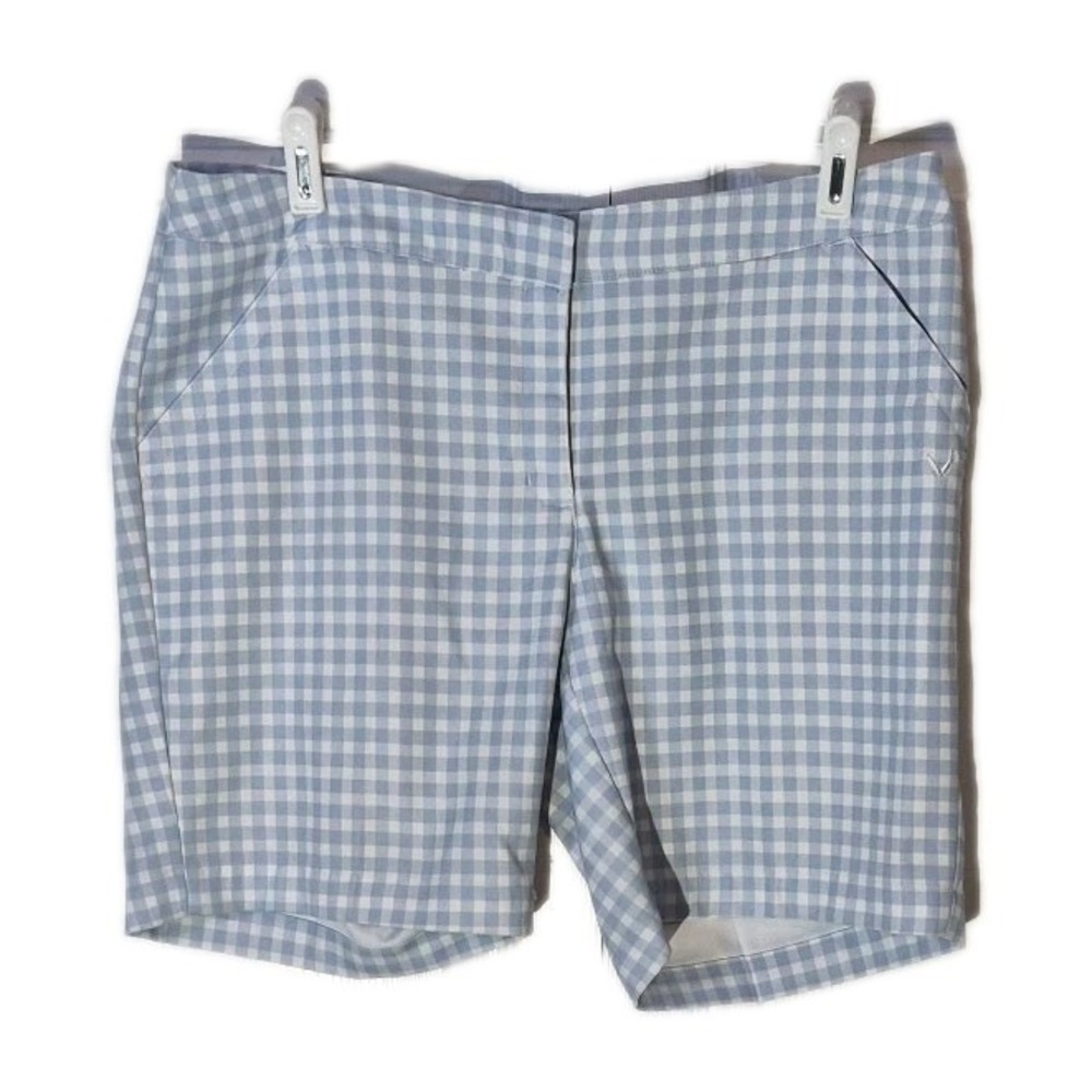 Callaway Golf Shorts Women 8 Light Blue Gingham Plaid Check Opti Dri